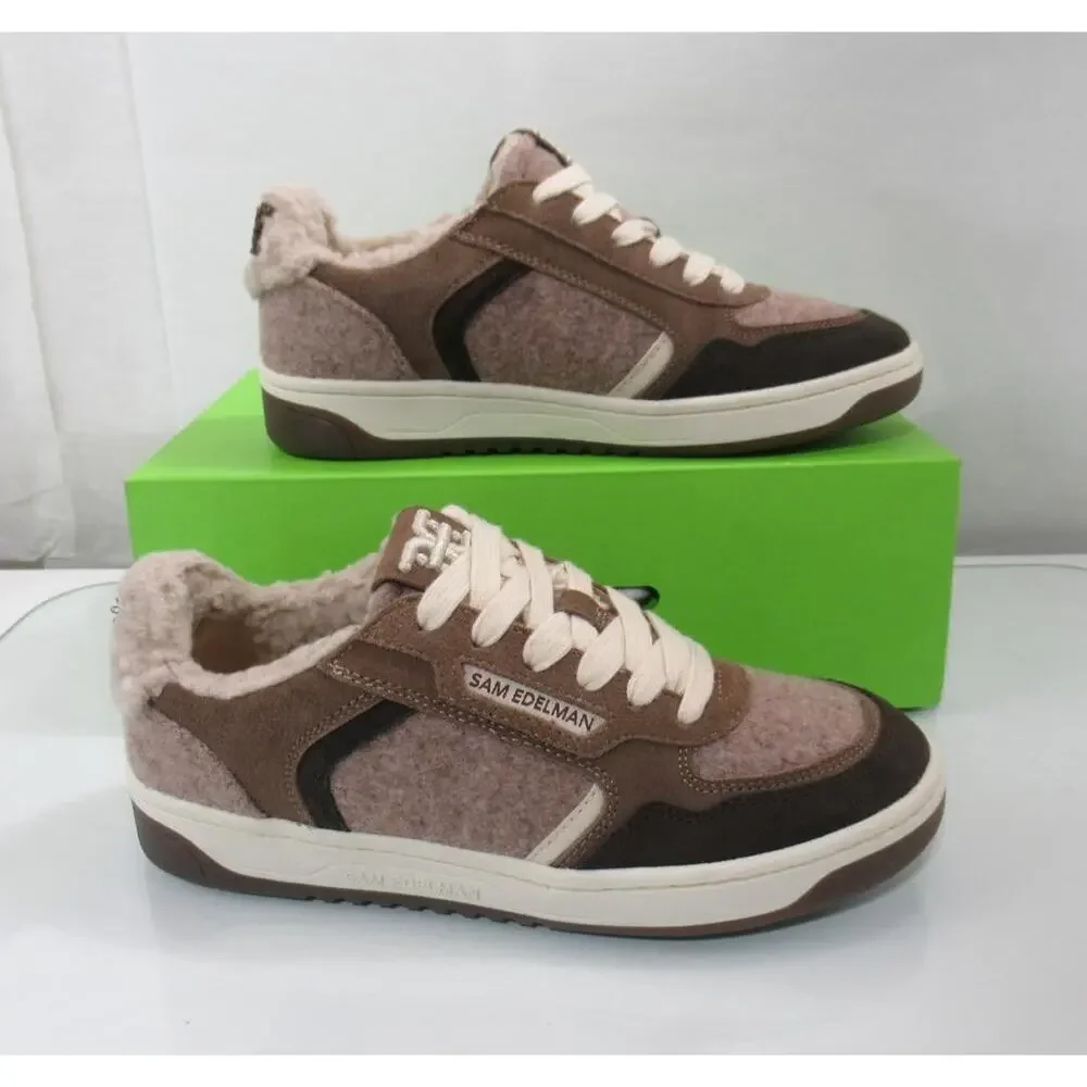Women's Shoes Sam Edelman Harper Cozy Lace Up Sneakers Taupe Fabric Size 7
